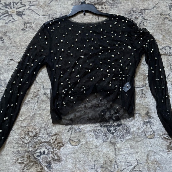 Chic Black Pearl-Adorned Blouse - Picture 1 of 8